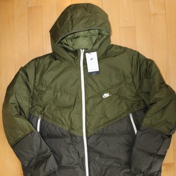 NWT NIKE MEN'S PUFFER DOWN WINTER FULL ZIP JACKET GREEN BLACK - Picture 2 of 7